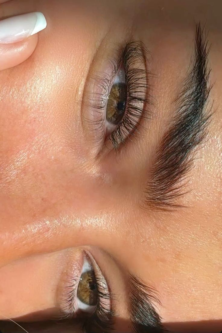 Close-up of laminated brows and lifted lashes at Juvly Aesthetics
