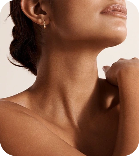 Close-up of smooth, even skin along the neck and décolleté